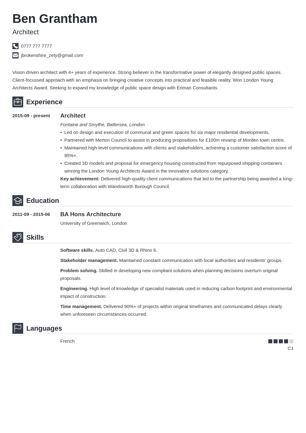 Architecture CV Examples & Template for 2024