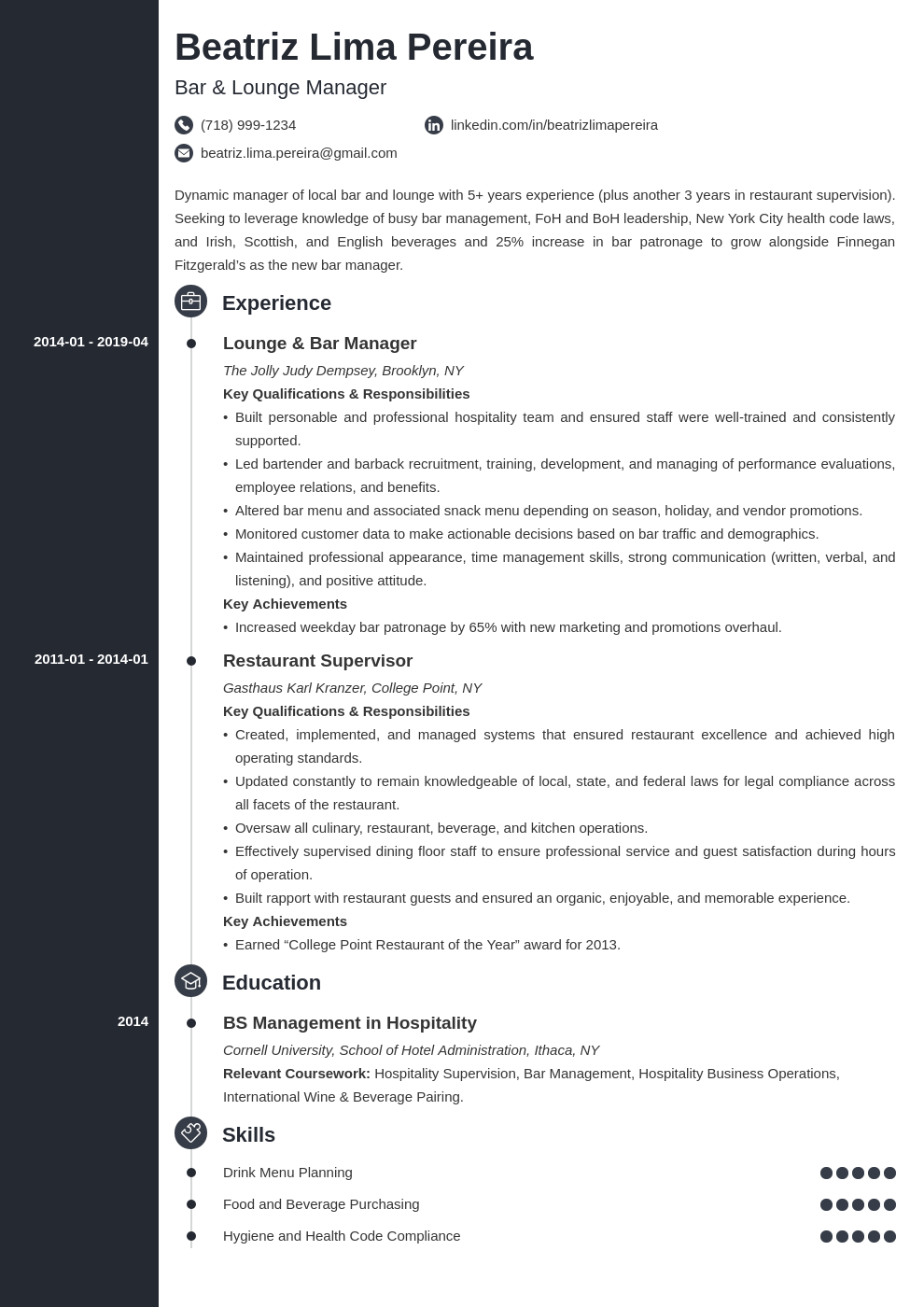 Bar Manager Resume Sample & Complete Guide [20+ Tips]