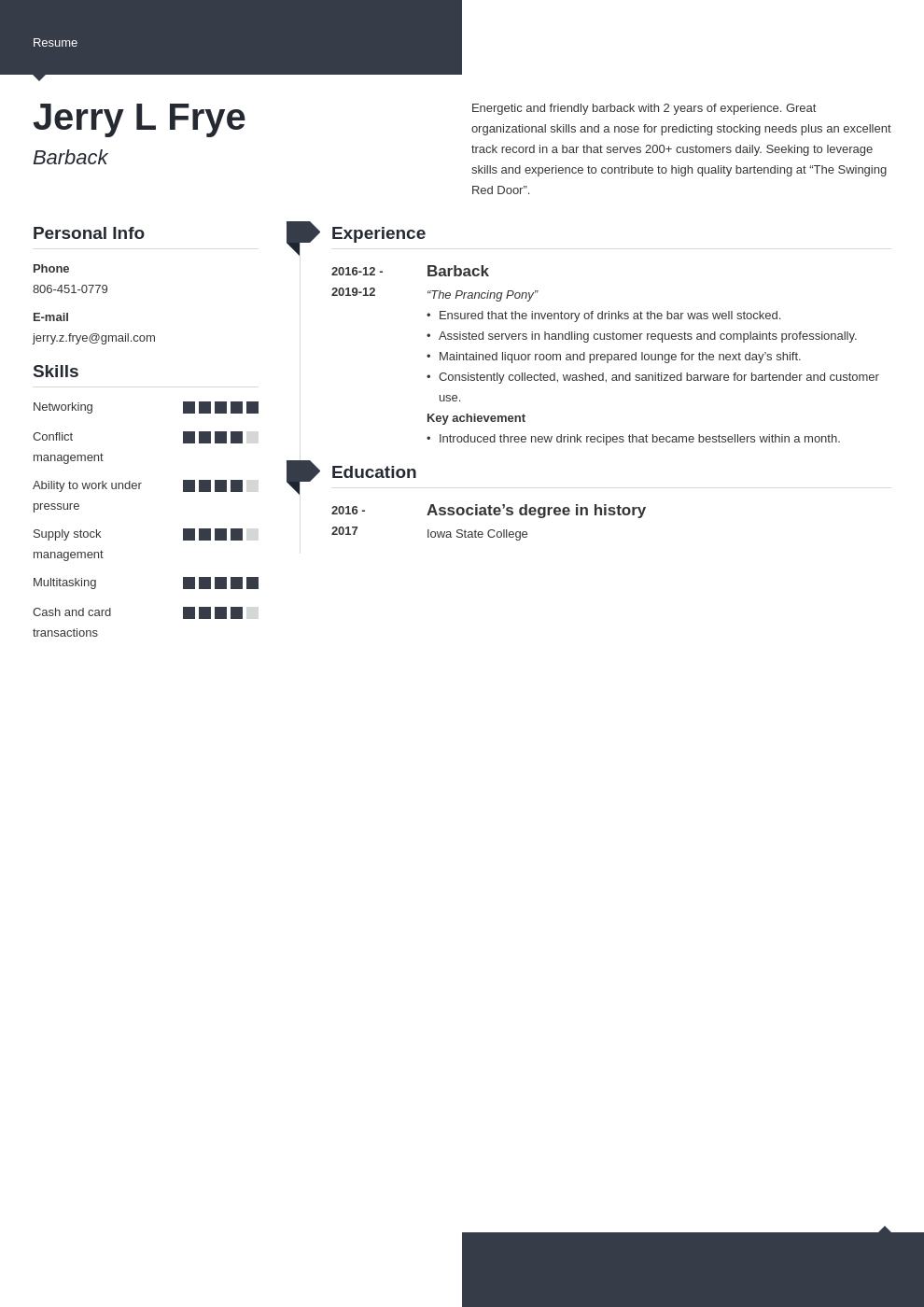 Barback Resume Sample [+Job Description]