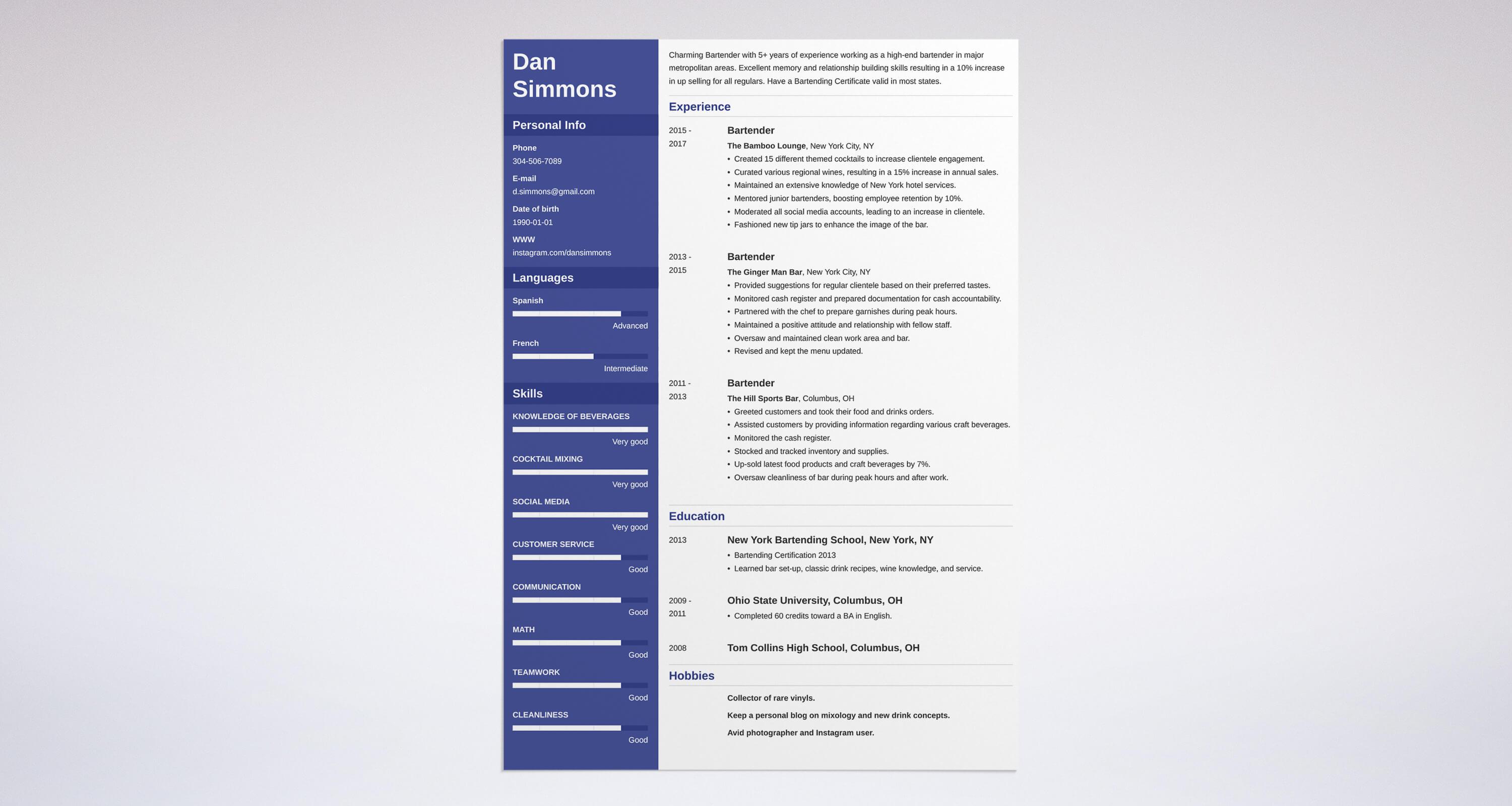 Bartender Resume Examples & List of Bartending Skills [2022]