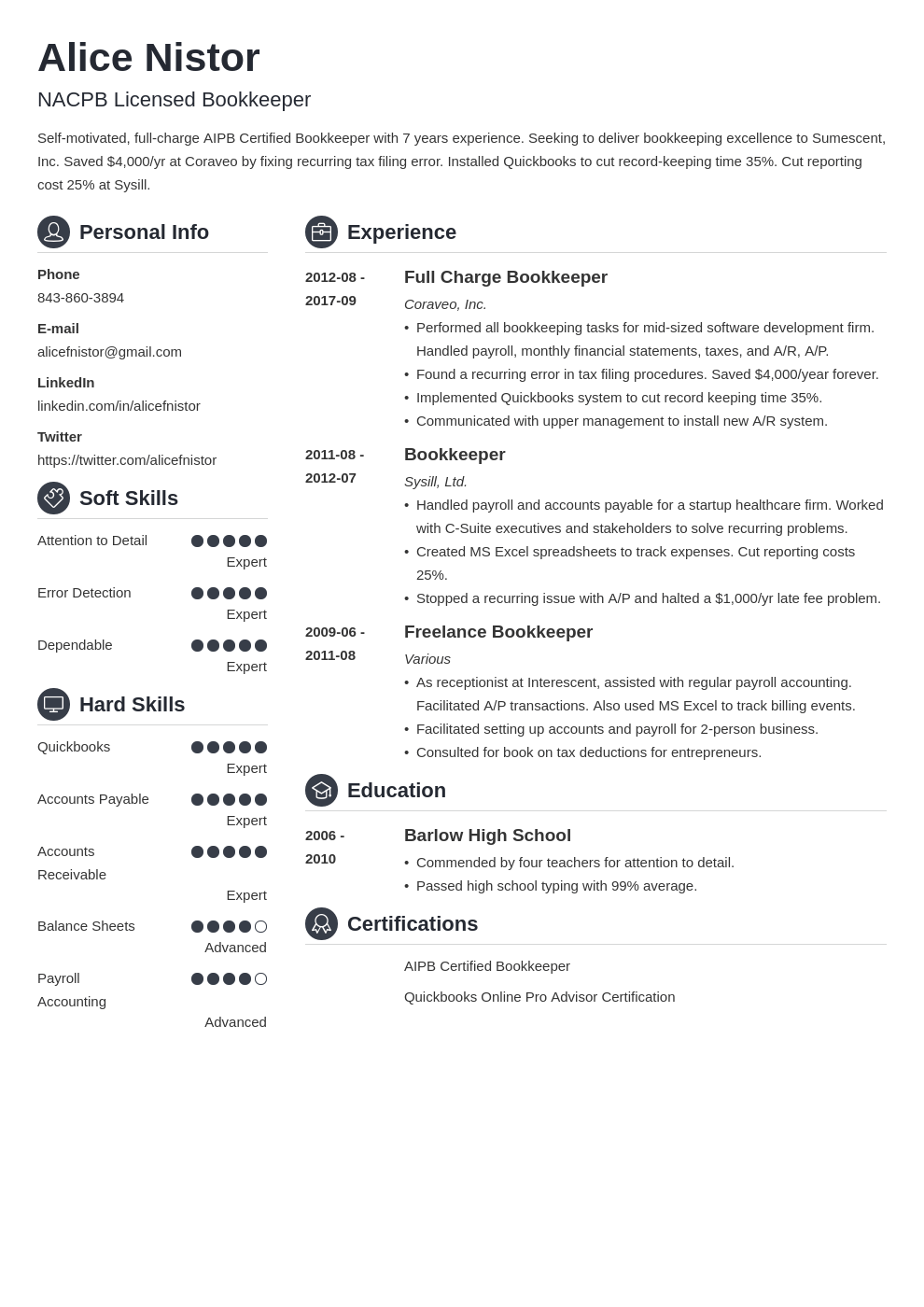 Bookkeeper Resume Sample [+Bookkeeping Job Description]