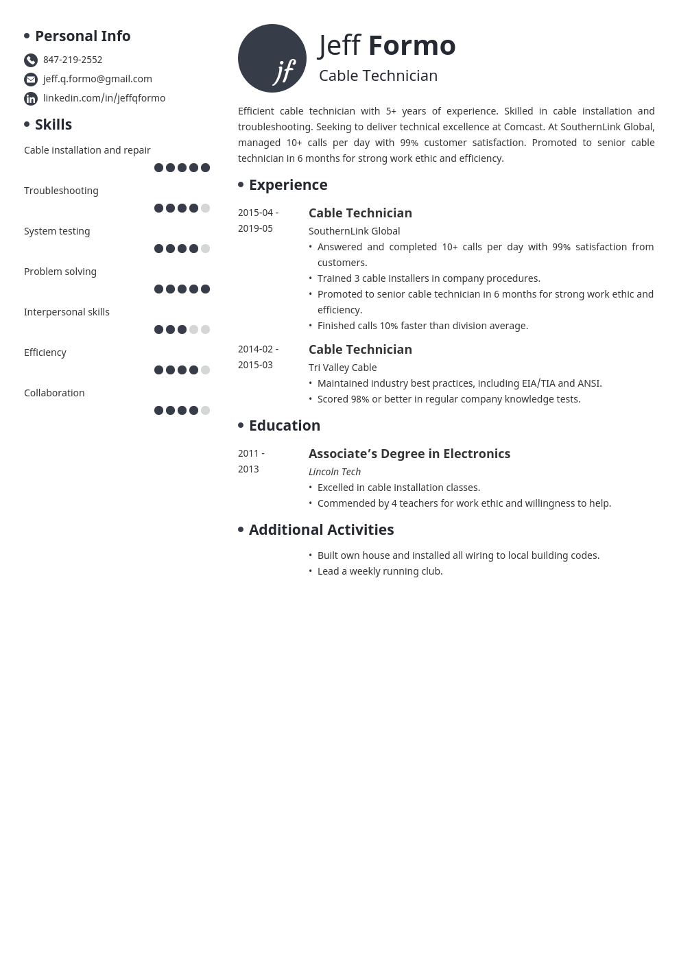 Cable Technician Resume (Sample Job Description & 20+ Tips)