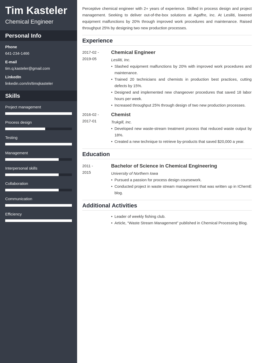 Chemical Engineering Resume Sample (Guide & Template)