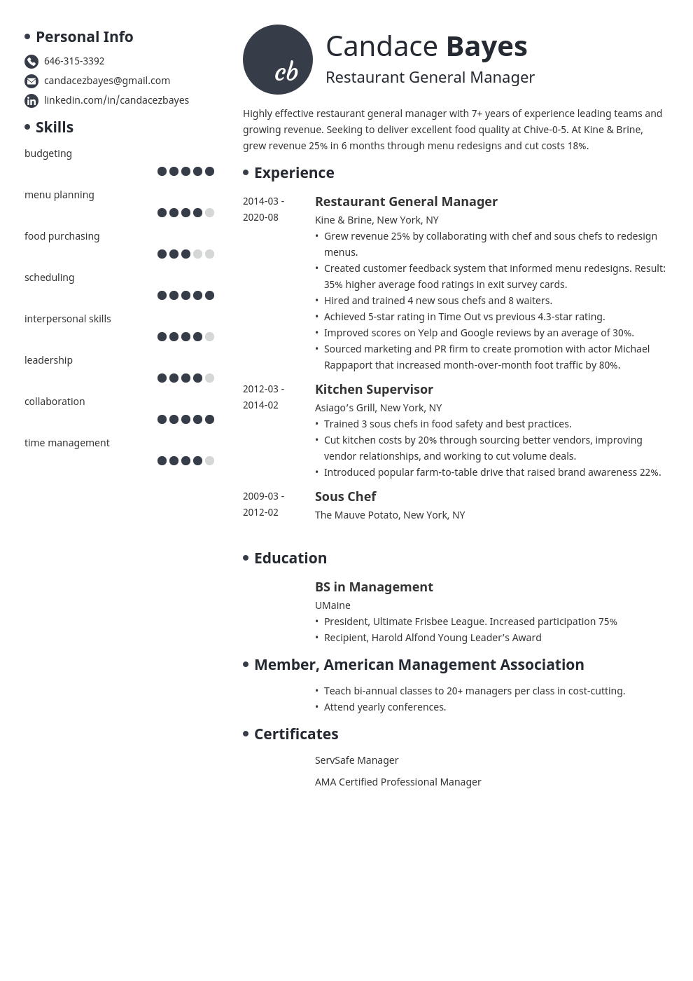 Restaurant General Manager Resume Examples & Guide