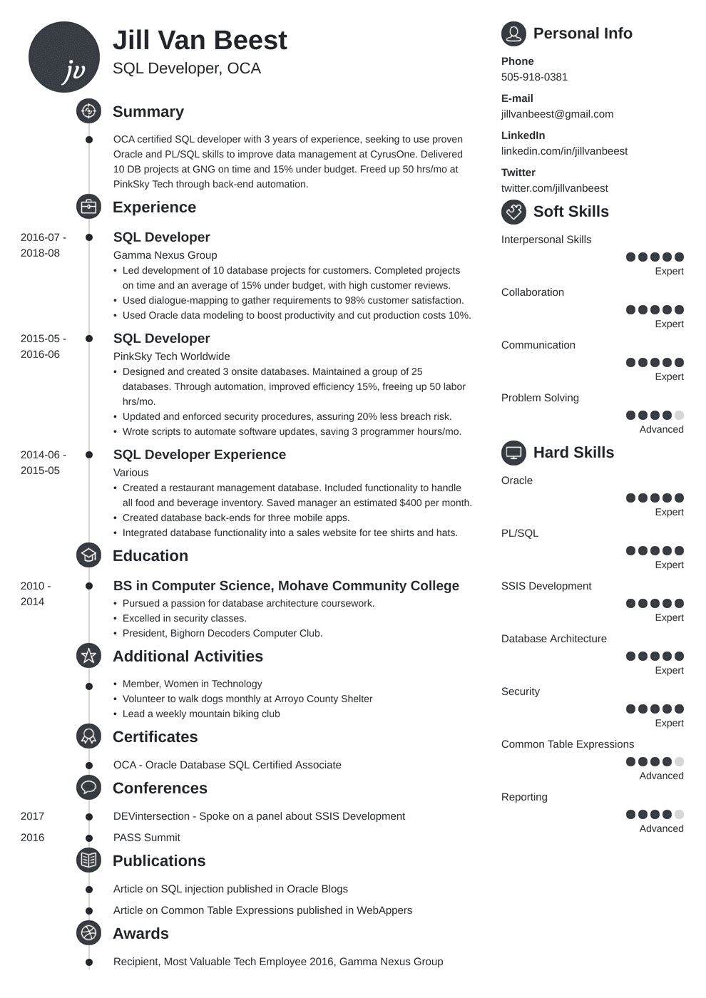 SQL Developer Resume Sample (20+ Examples & Tips)