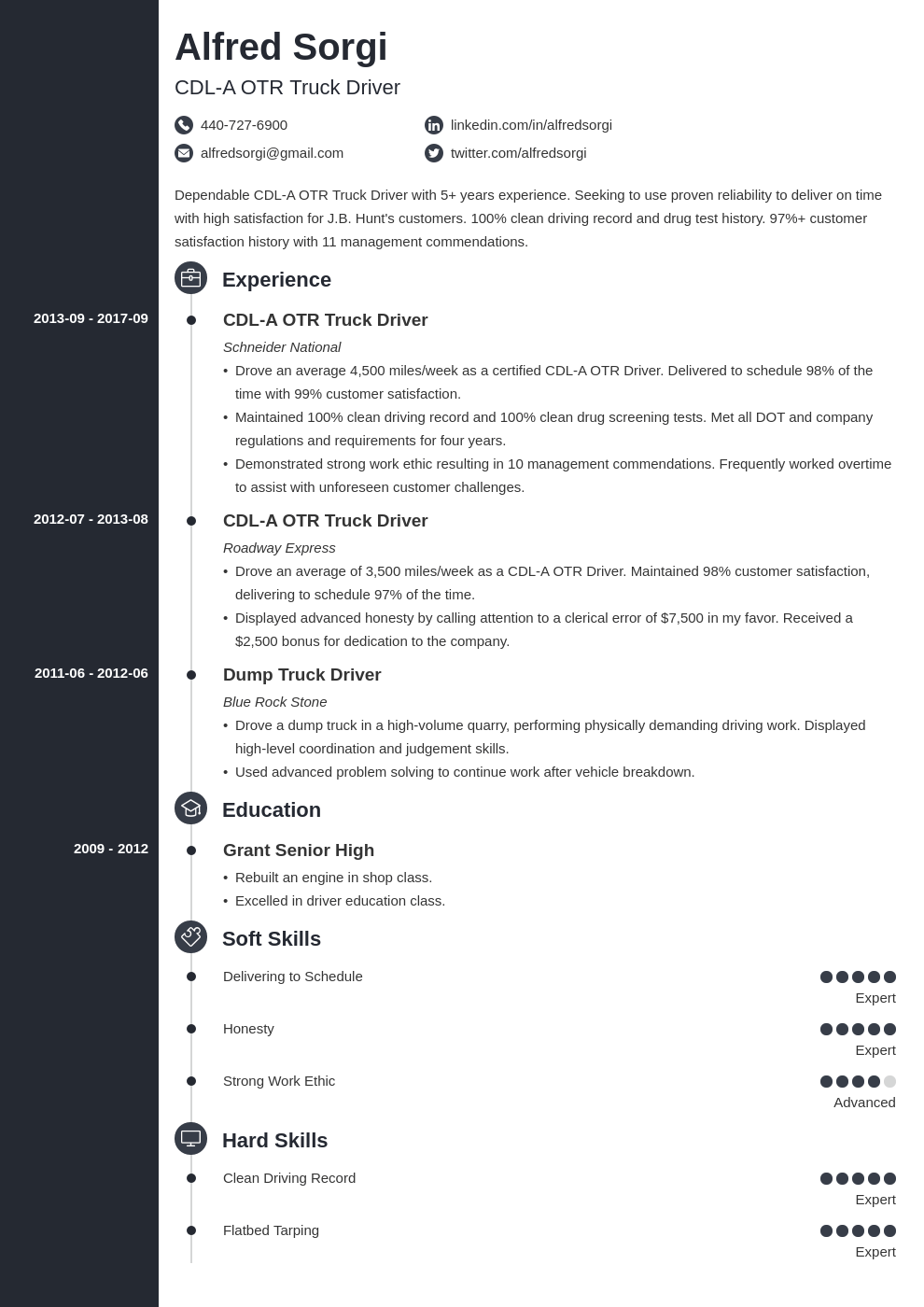 Truck Driver Resume Sample Objective, Skills, Job Description
