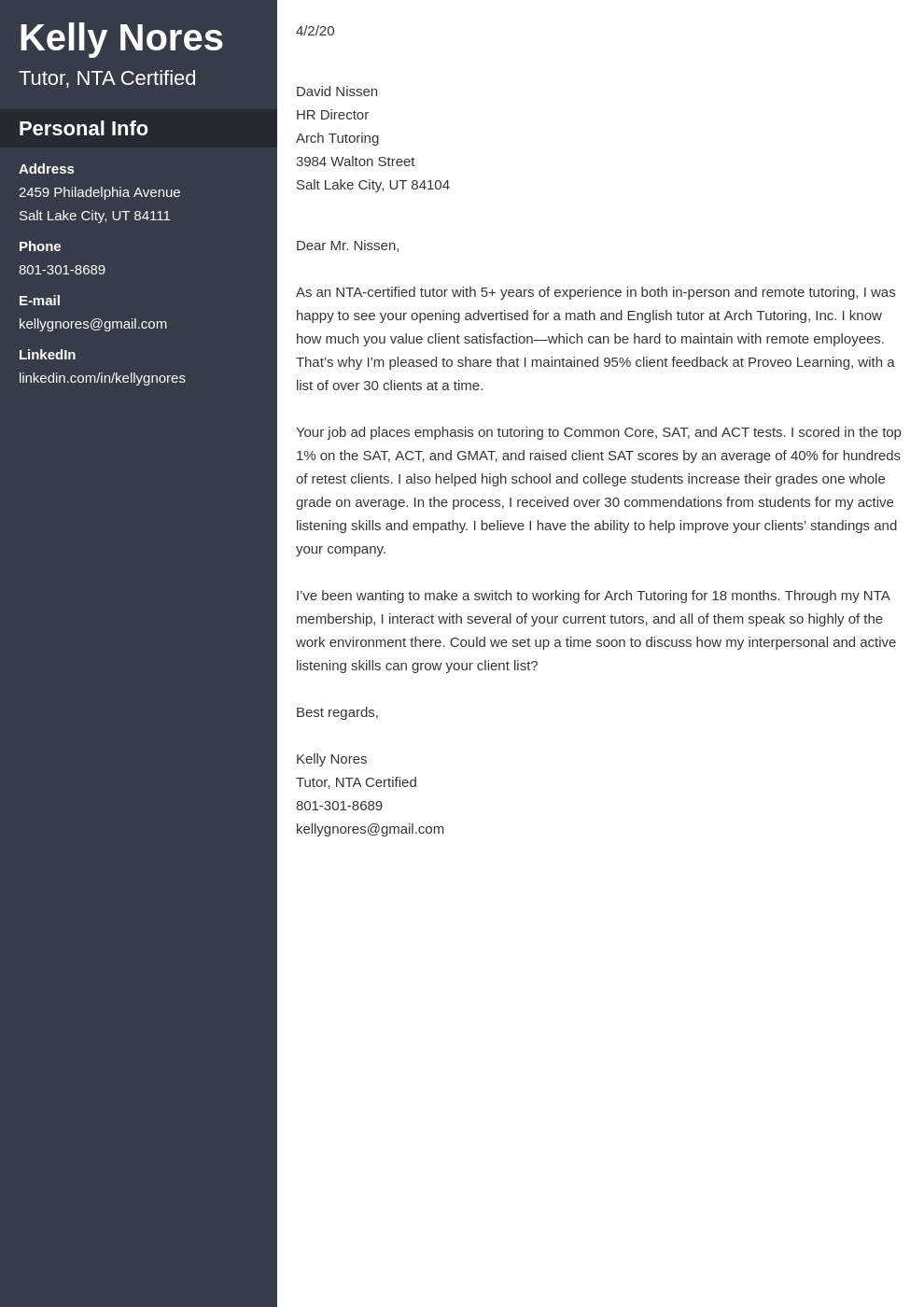 Tutor Cover Letter Examples & Templates for 2024