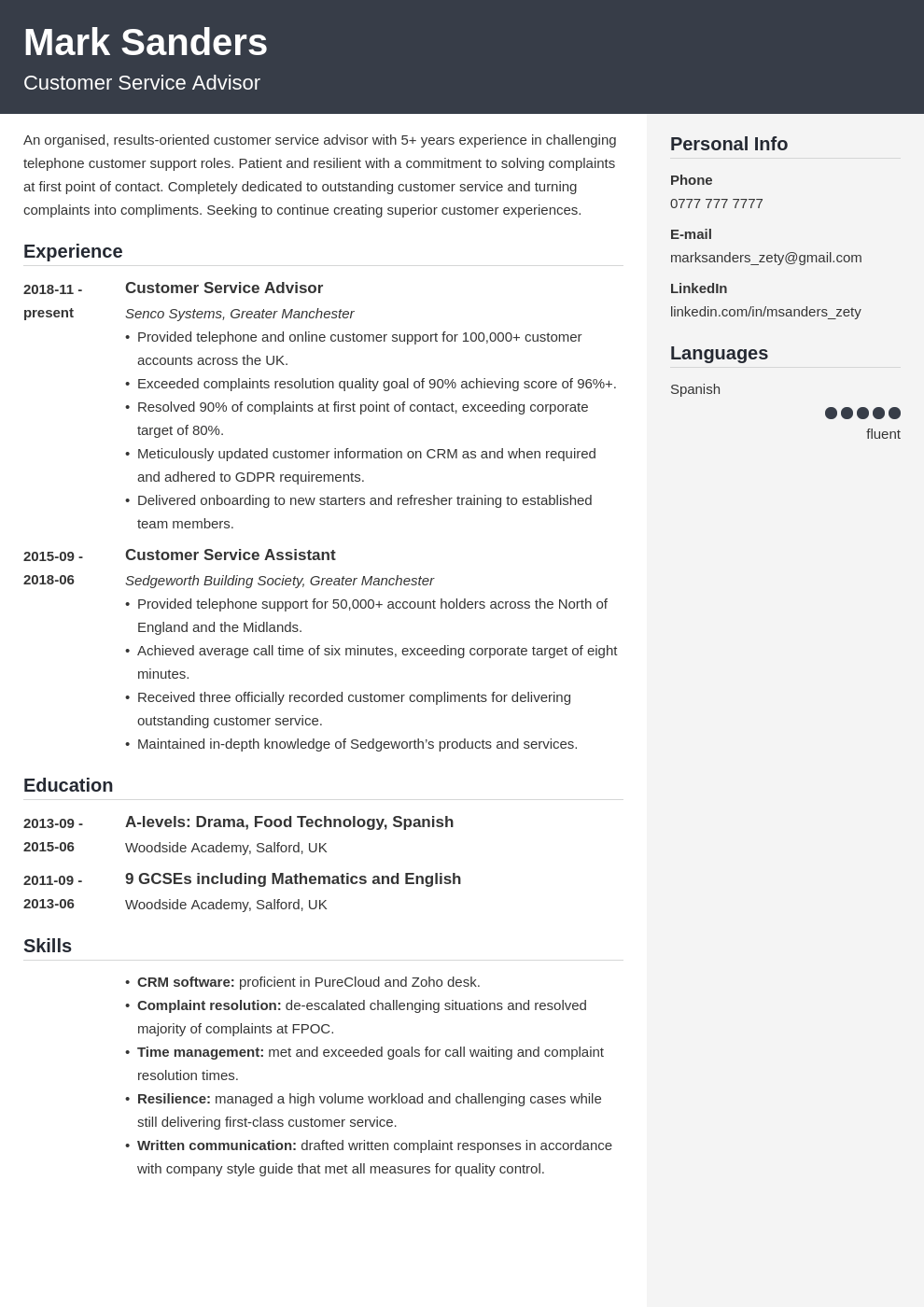 Customer Service CV Example [+Skills Template]