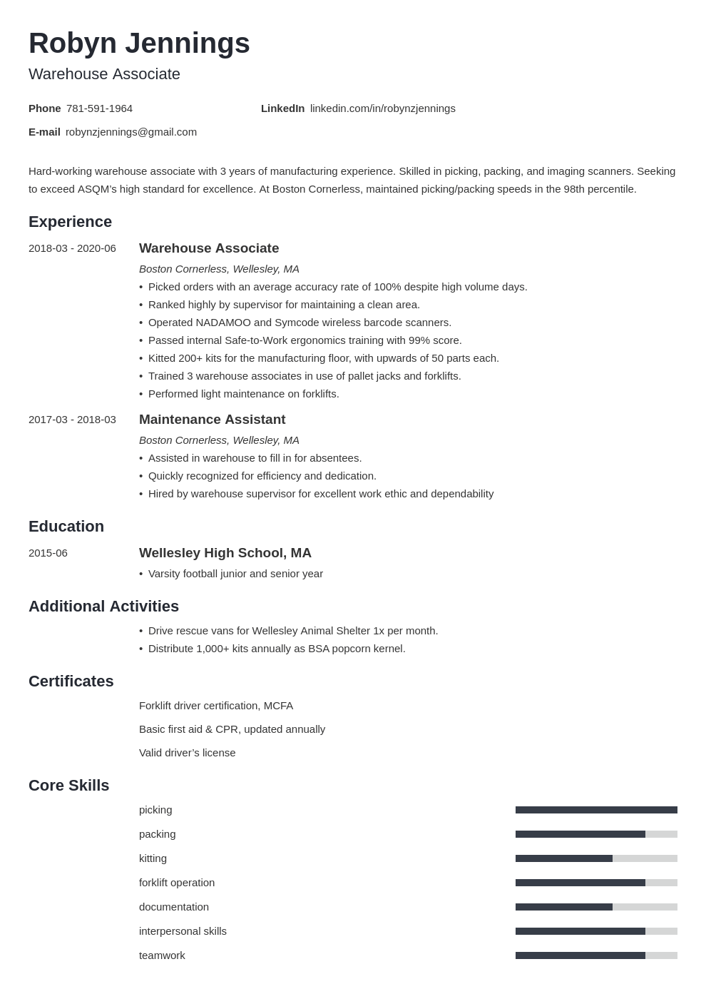 Warehouse Associate Resume Examples & Guide [10+ Tips]