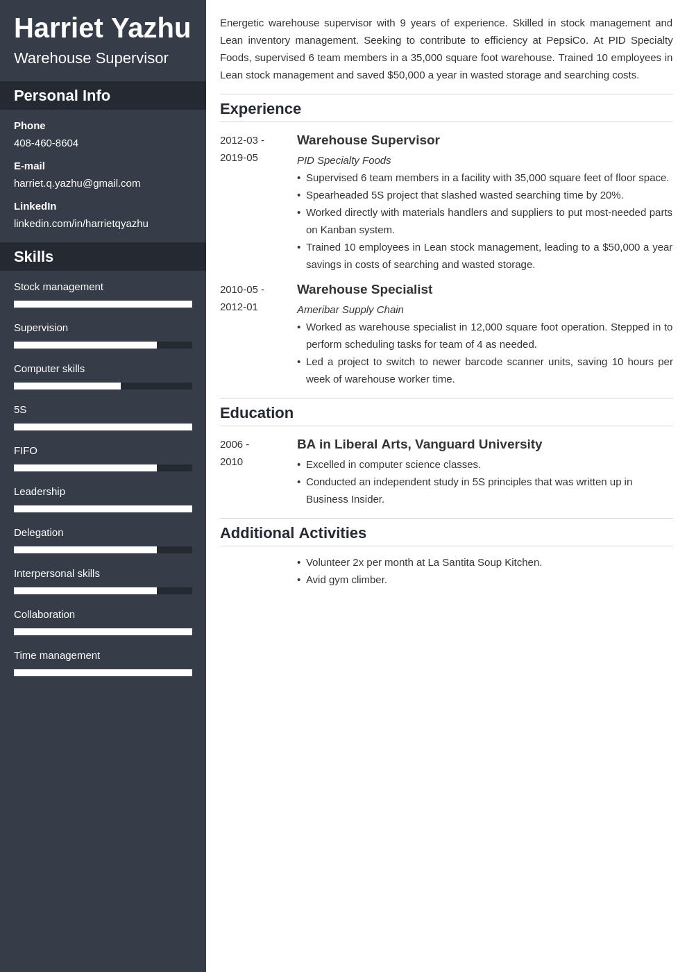Warehouse Supervisor Resume Sample [+Skills & Objective]