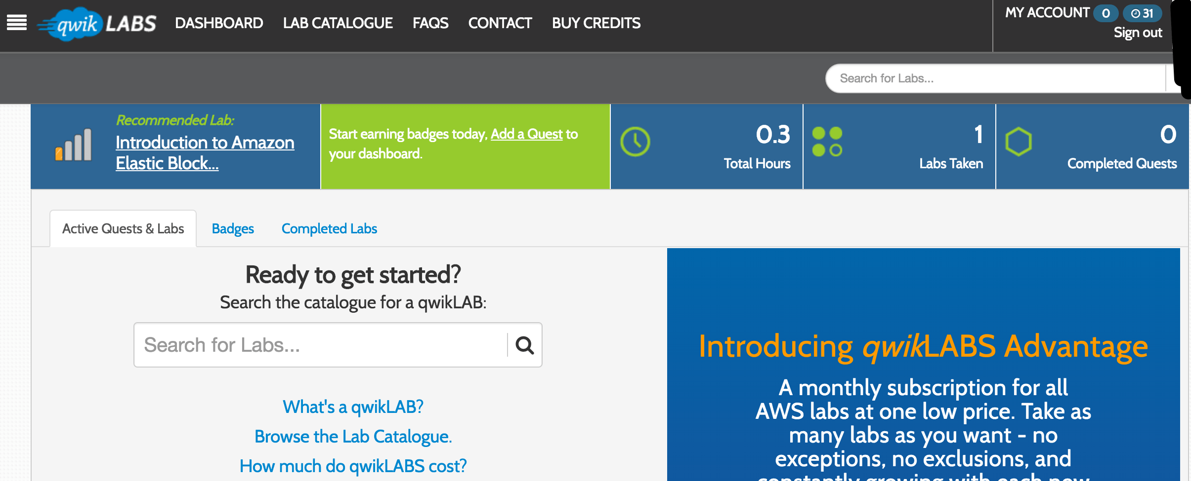 AWSオンラインラボ『qwikLABS』の月額55ドルですべてのラボが利用可能な「アドバンテージサブスクリプション」プランを試してみた ｜ Developers.IO