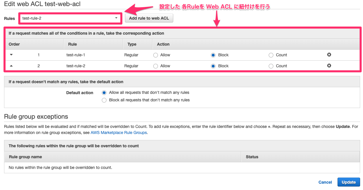 AWS WAF Classic の「Regex pattern sets」において、10件を超えた条件を含んだ  ACLs の設定方法を