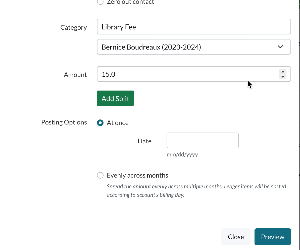 Billing Add Charge Finalsite Enrollment