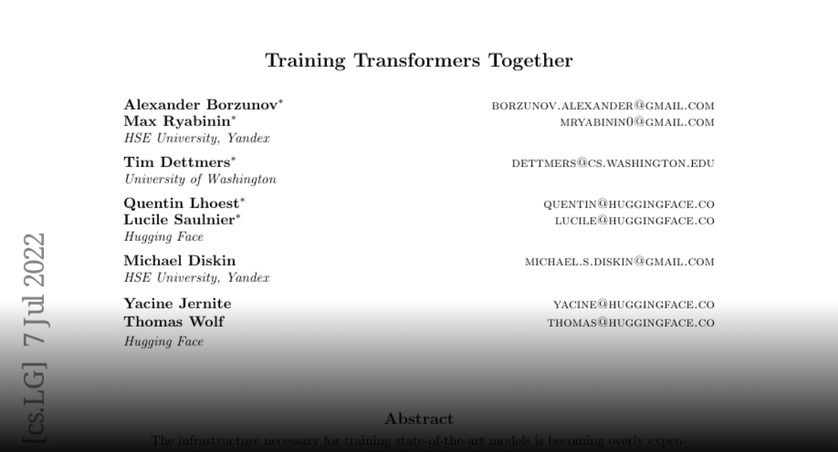 Paper page Training Transformers Together