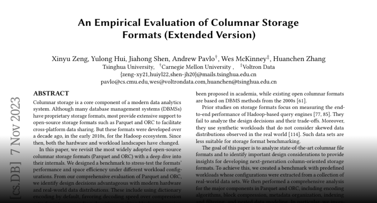 Paper page An Empirical Evaluation of Columnar Storage Formats