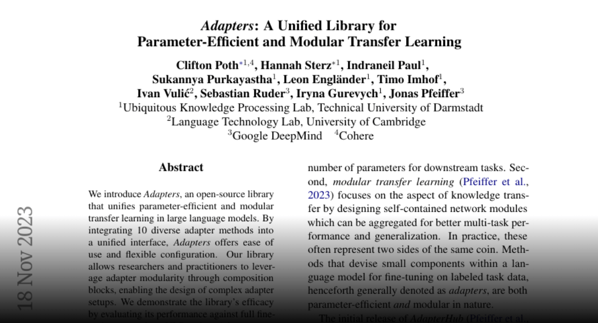 Paper page Adapters A Unified Library for ParameterEfficient and