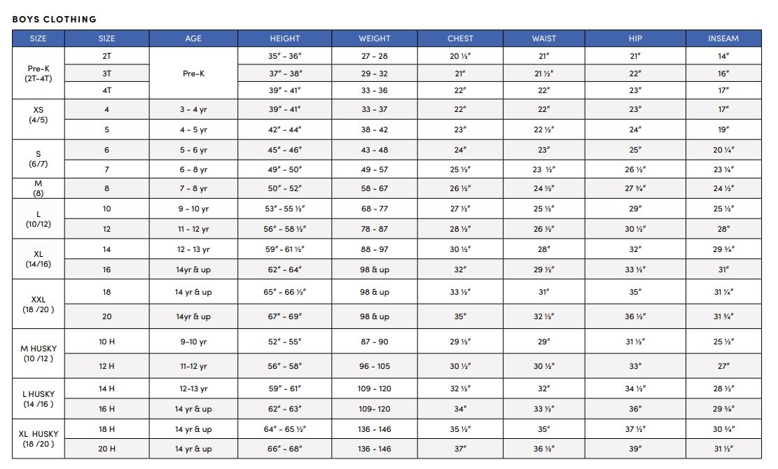 Boys Size Chart: Pants, Shirts & more - French Toast