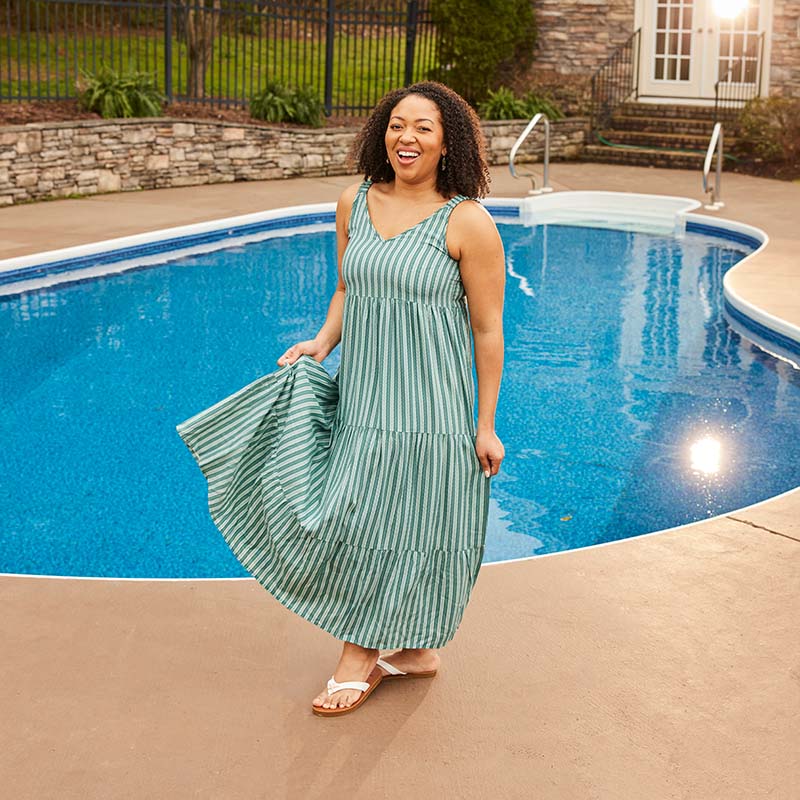 Green Stripe Print Dress Cracker Barrel