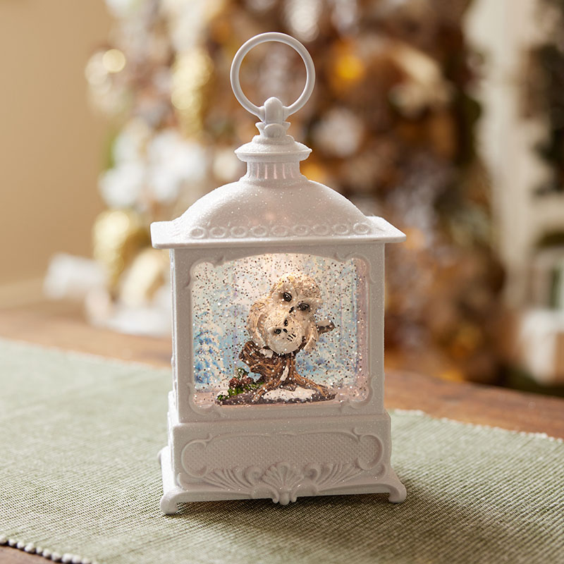 White Owls Glitter Globe Cracker Barrel