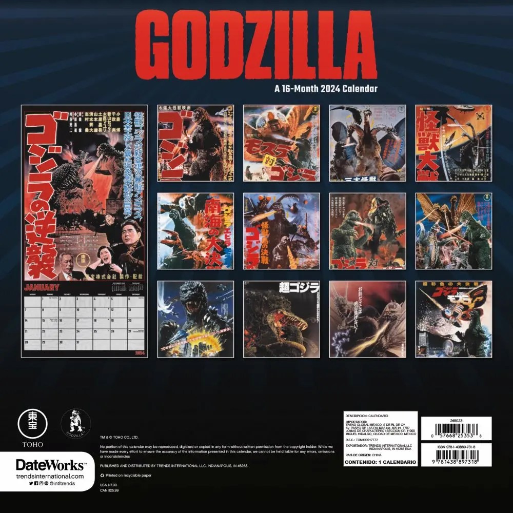 Godzilla Wall Calendar 2024