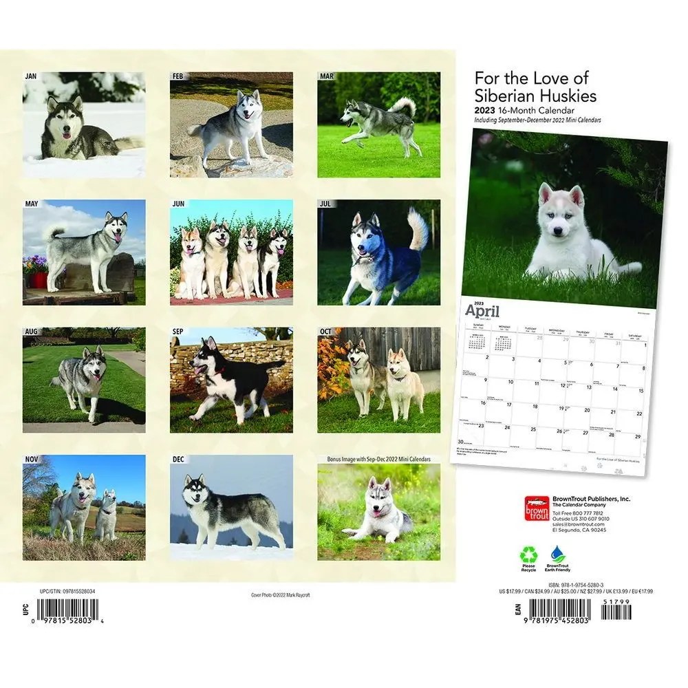 Siberian Huskies For the Love of 2023 Deluxe Wall Calendar