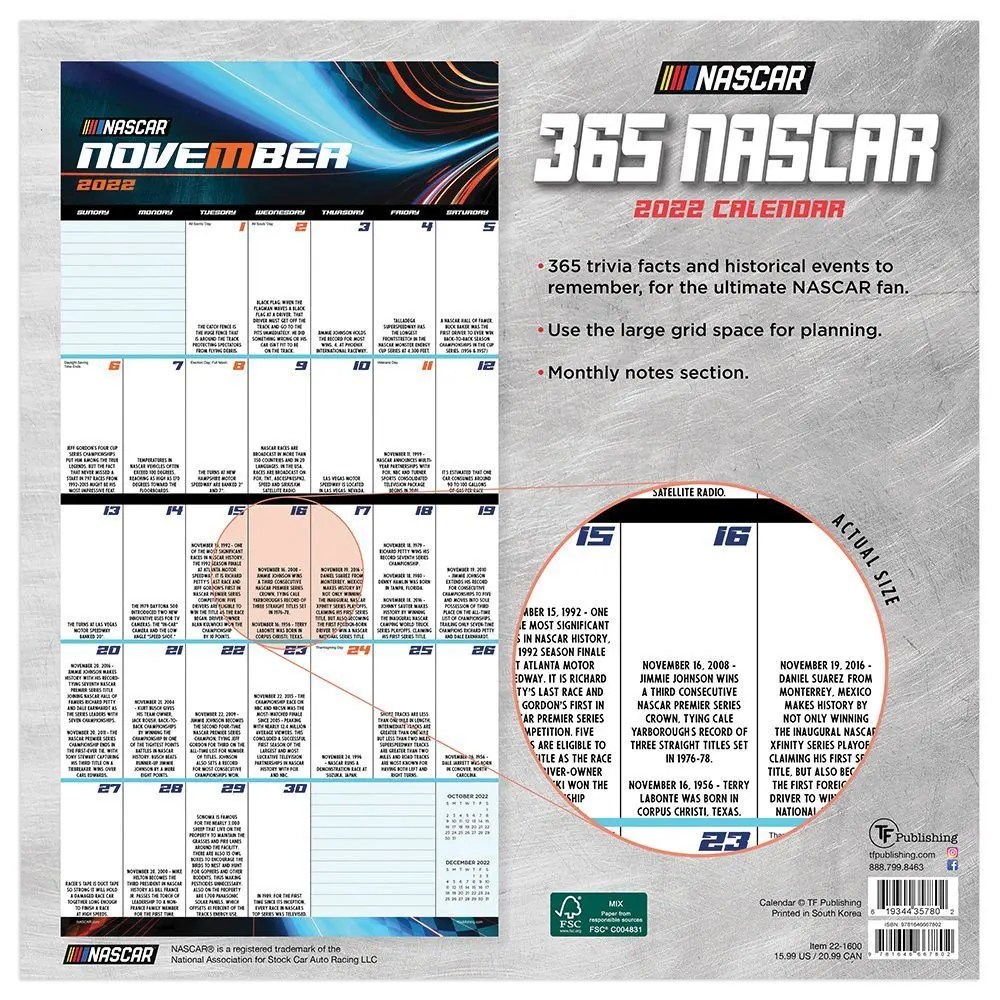 Nascar 365 Trivia Facts 2022 Wall Calendar