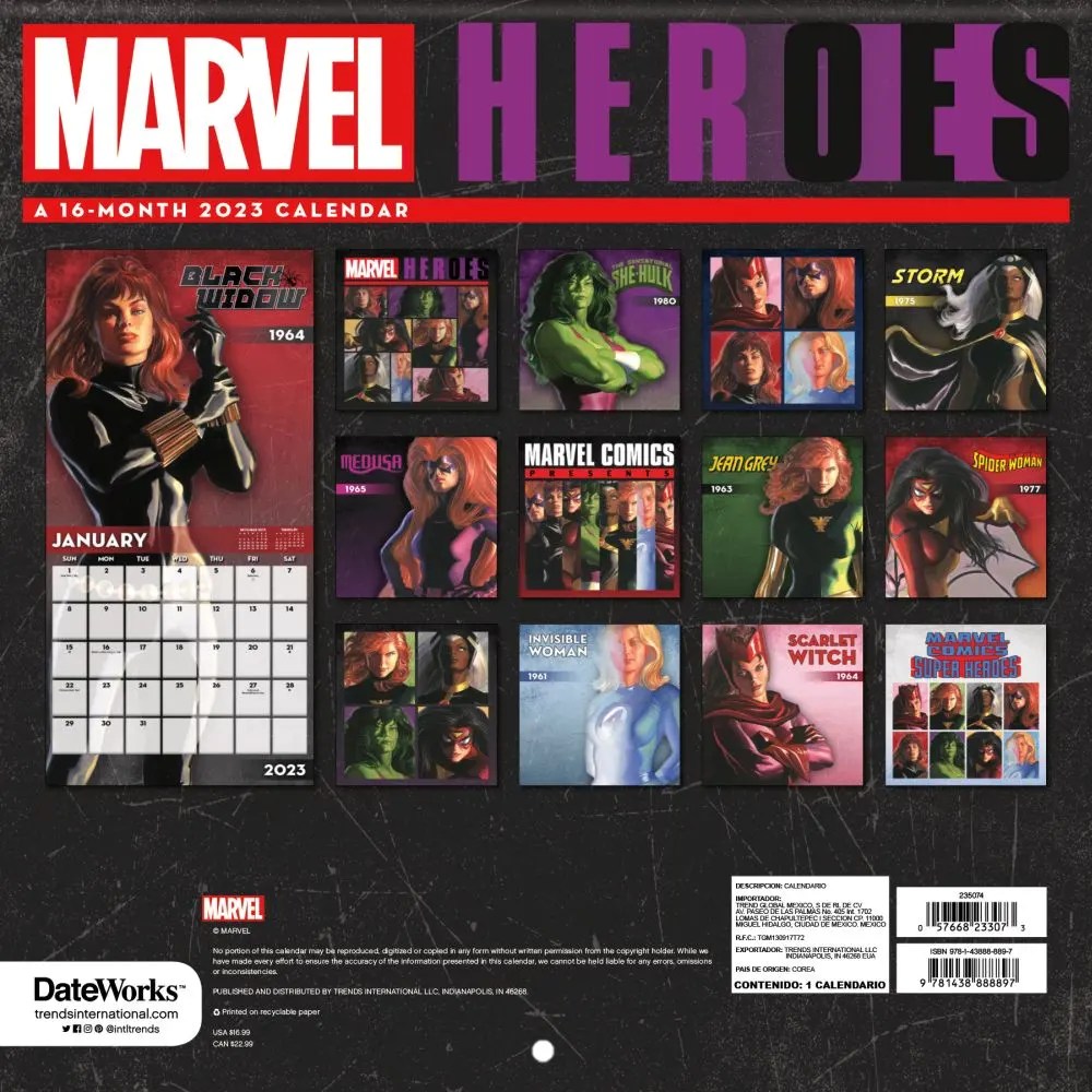 Marvel HERoes NEW 2023 Wall Calendar