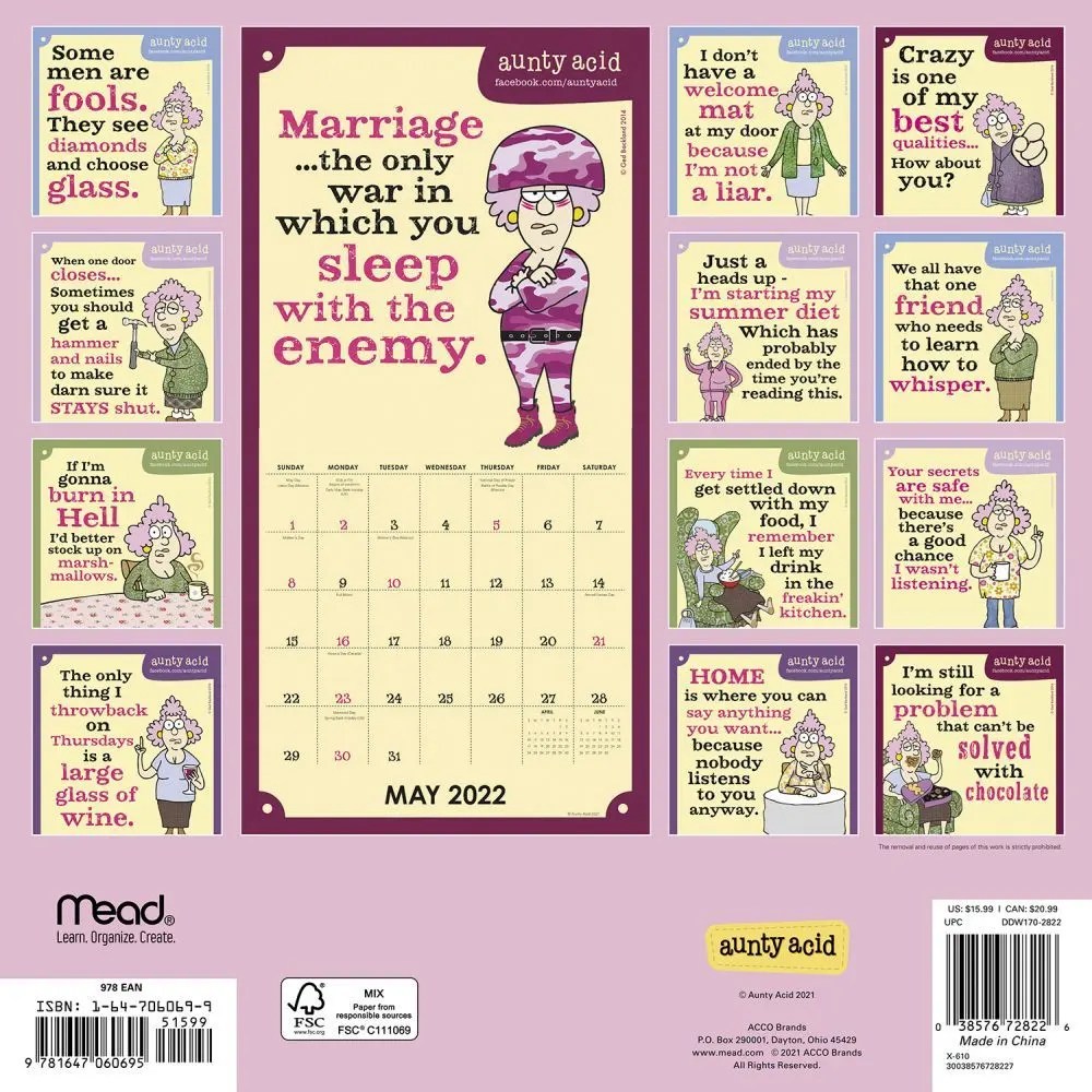 Aunty Acid Box Calendar 2023 Printable Calendar 2023