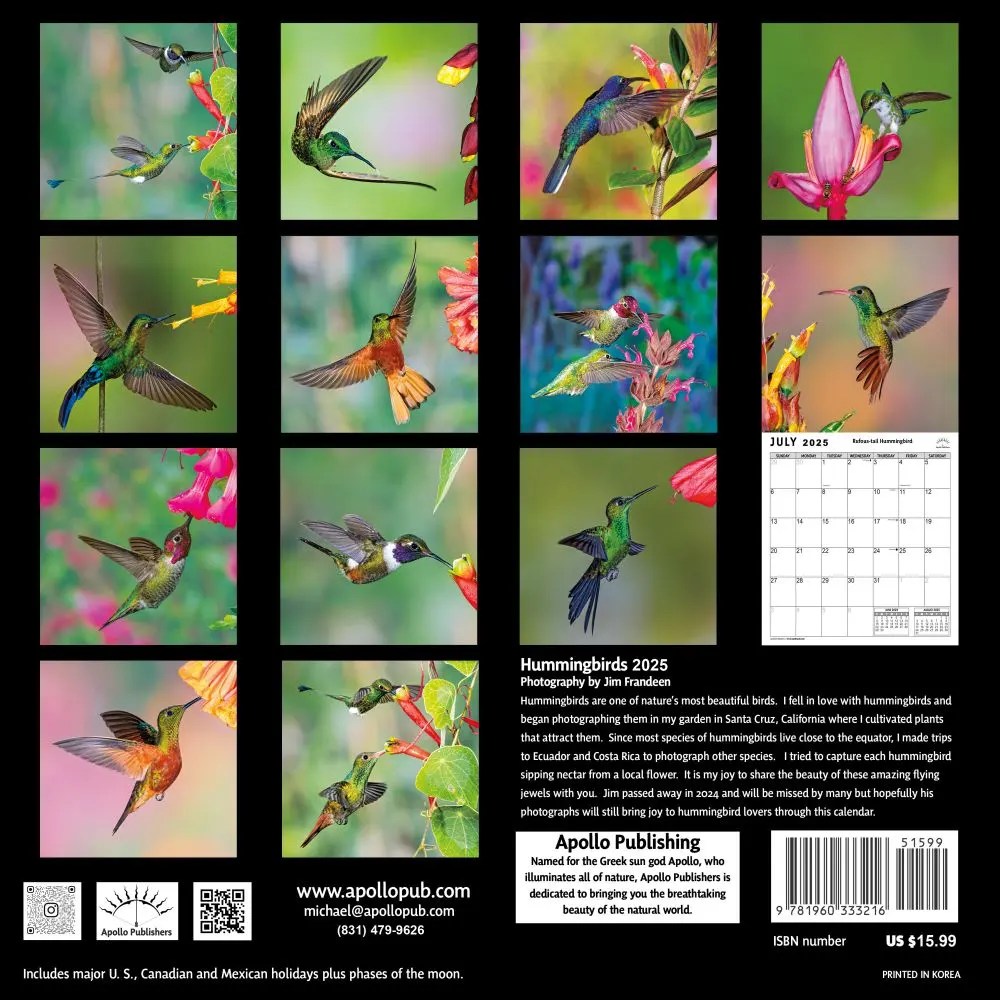 Hummingbirds 2025 Wall Calendar