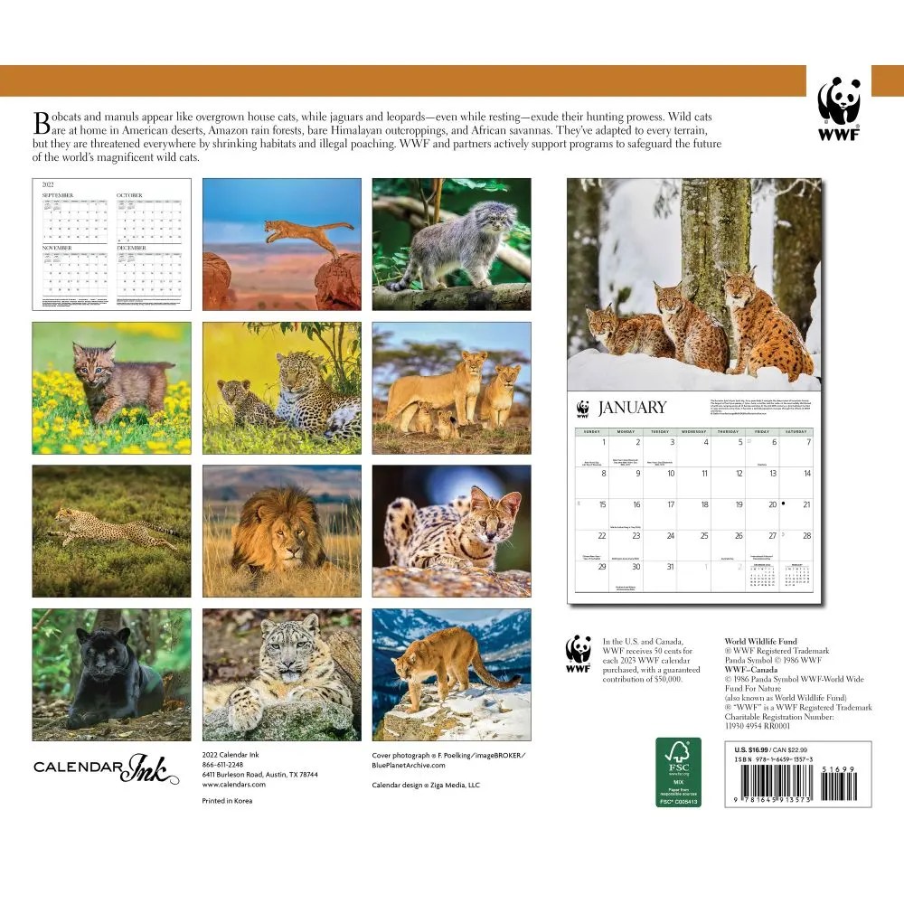 Wild Cats WWF 2023 Wall Calendar