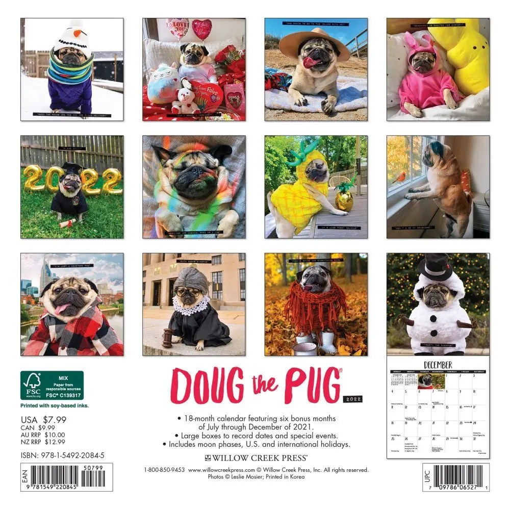 Doug the Pug 2022 Mini Wall Calendar