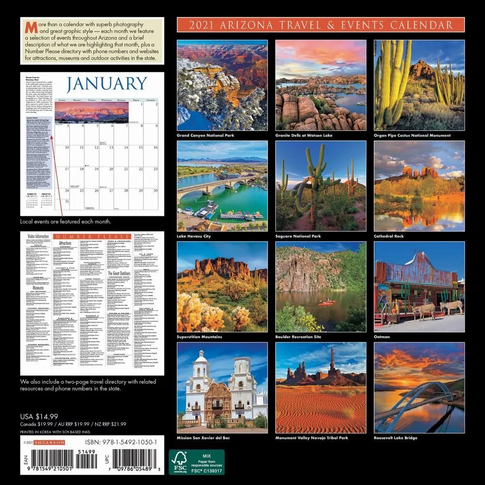 Arizona Travel & Events Wall Calendar