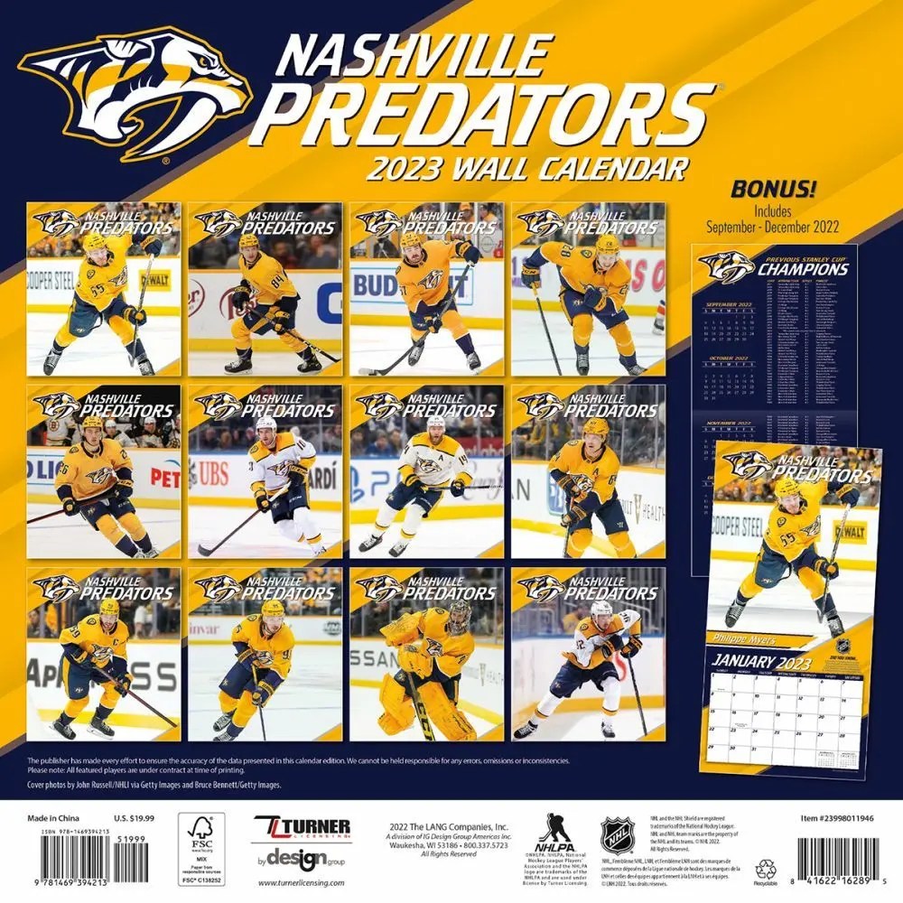 nashville events calendar 2023 NHL Nashville Predators 2023 Wall Calendar