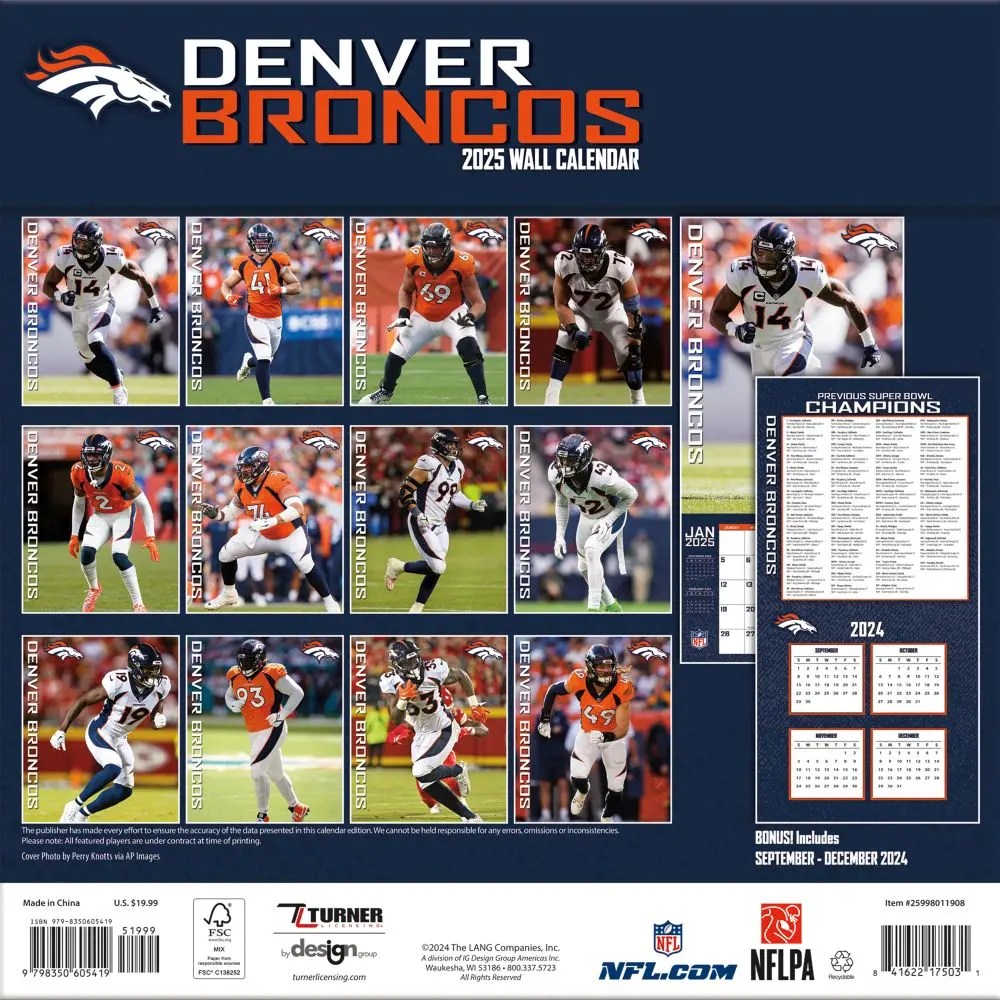 NFL Denver Broncos 2025 Wall Calendar