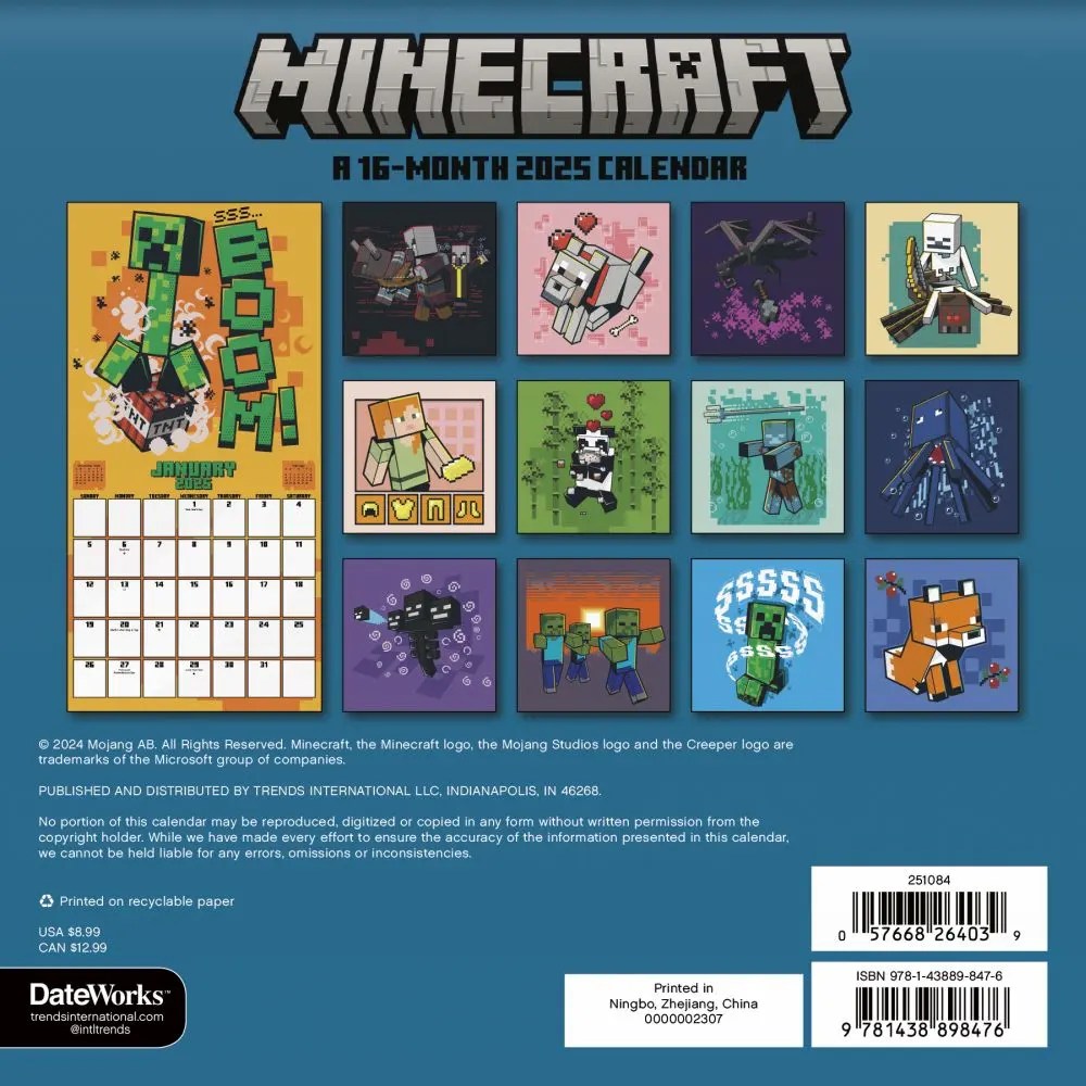 Minecraft 2025 Mini Wall Calendar