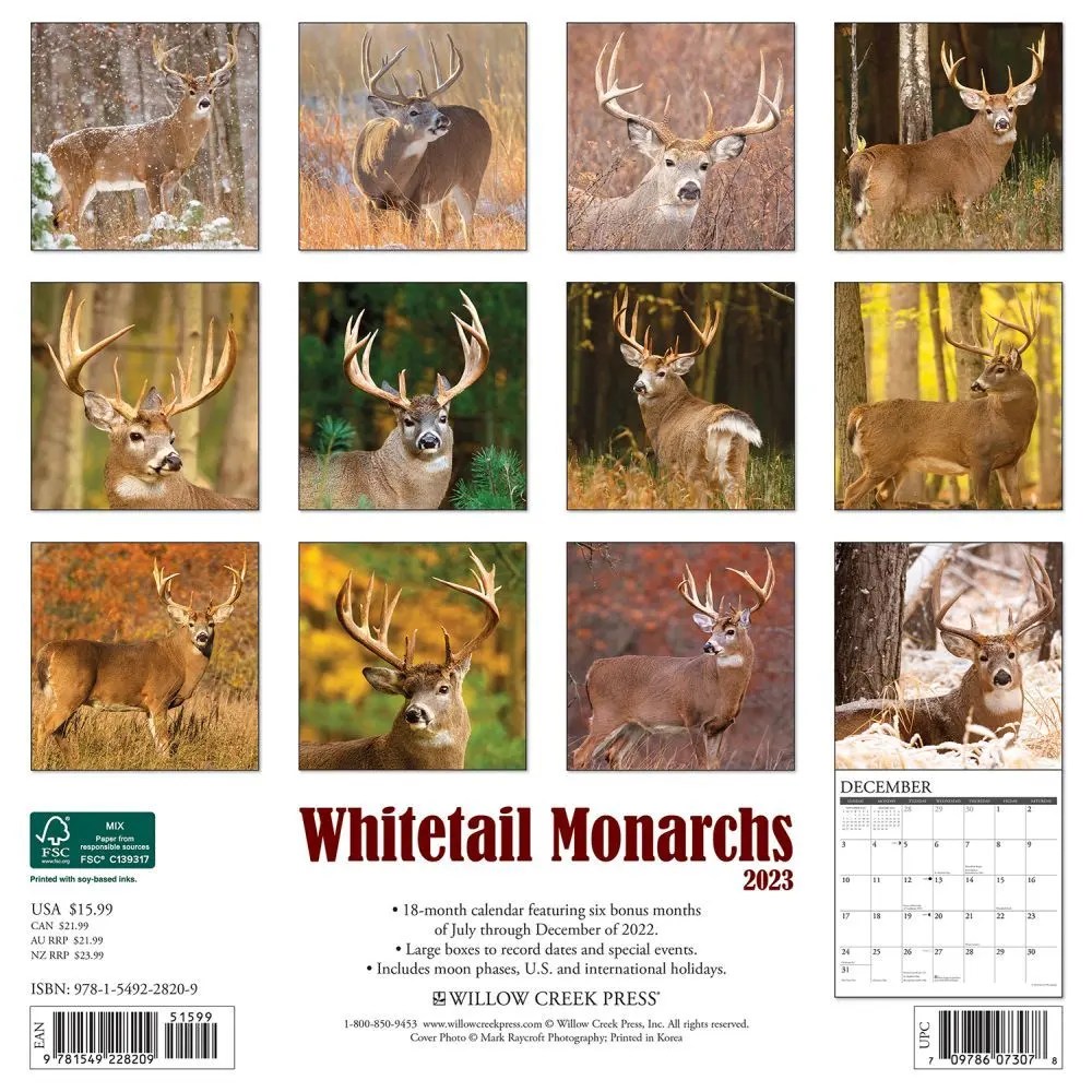 Deer Whitetail Monarchs 2023 Wall Calendar