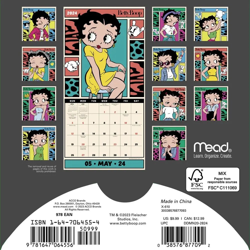 Betty Boop 2024 Mini Wall Calendar