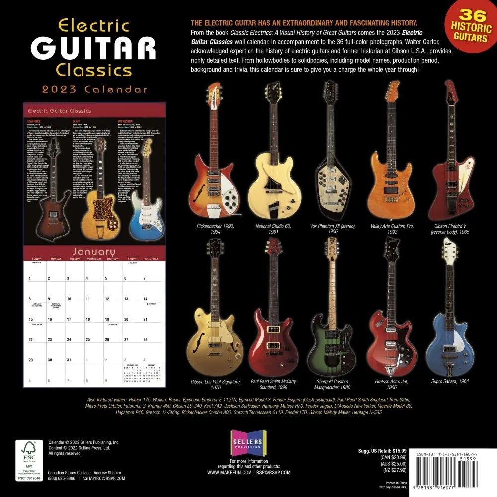 Guitar Electric Classics 2023 Wall Calendar