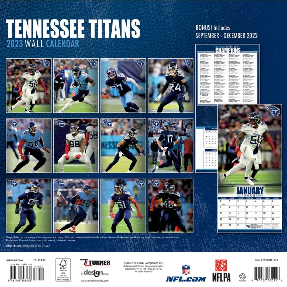 NFL Tennessee Titans 2023 Wall Calendar