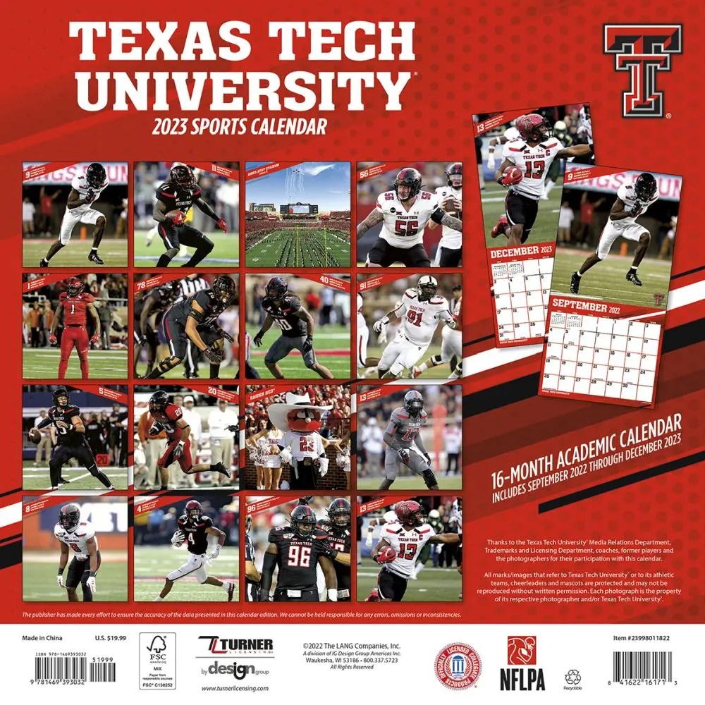 Texas Tech Red Raiders 2023 Wall Calendar