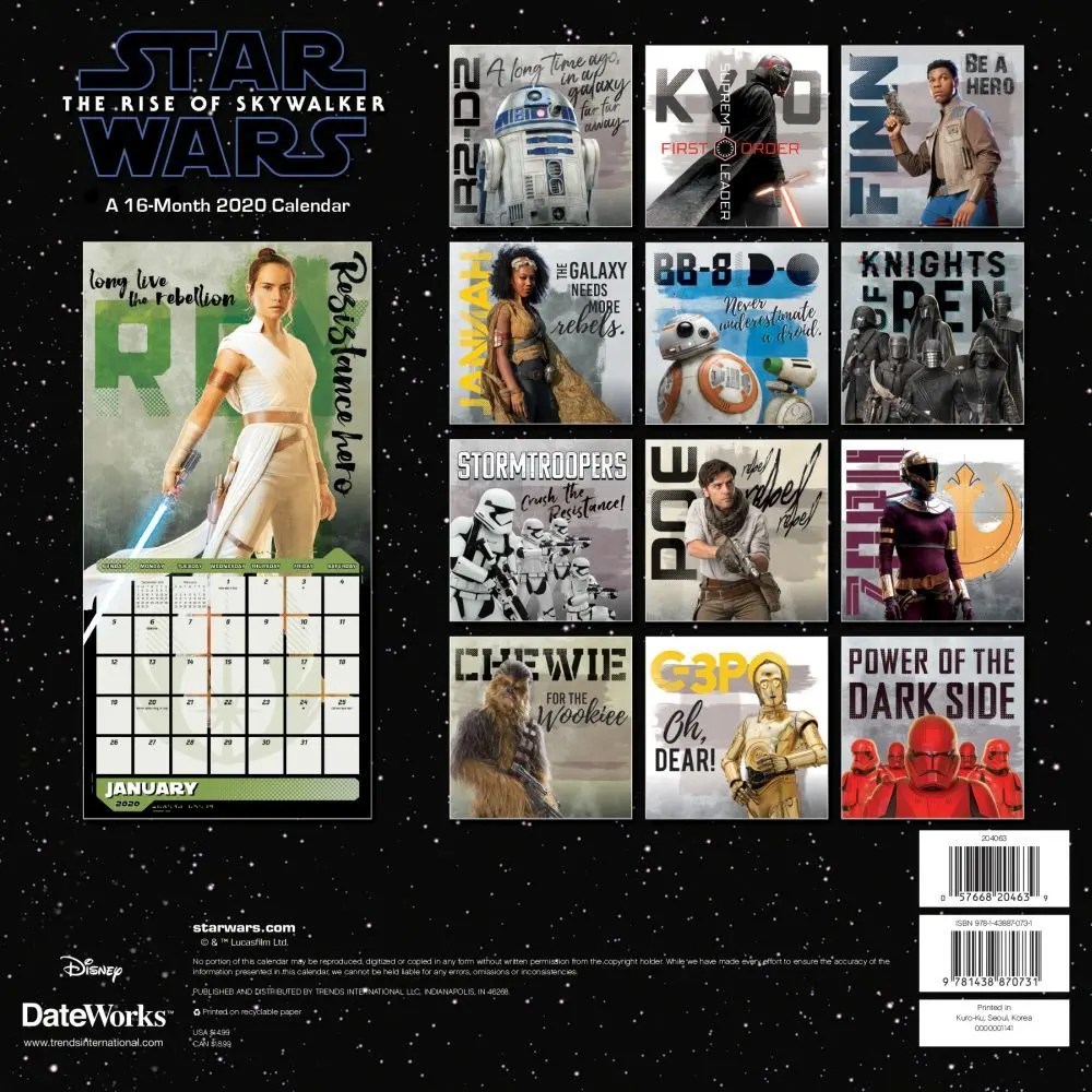 Star Wars Episode IX Wall Calendar