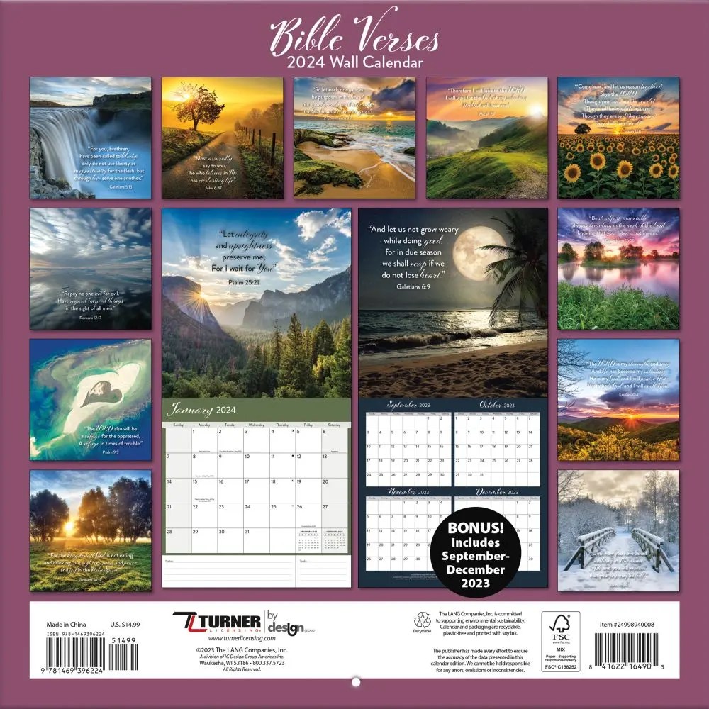 Turner Licensing Photographic Bible Verses 2024 Photo Daily Boxed Calendar TURNER LICENSING, Bible Verses Photo 2024 Wall Calendar 23.68 PicClick