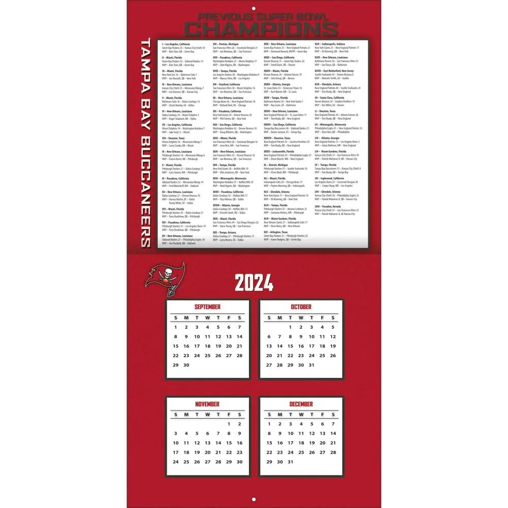 NFL Tampa Bay Buccaneers 2025 Wall Calendar