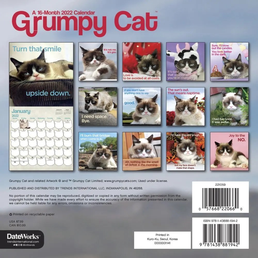 Grumpy Cat 2022 Calendar Grumpy Cat 2022 Desk Calendar - Calendars.com
