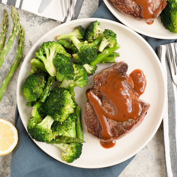 Pan Seared Ribeye with Steak Sauce & BroccoliAsparagus Sauté JewelOsco