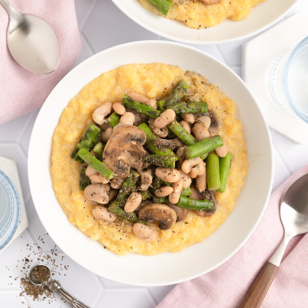 Mealime White Bean, Asparagus & Mushroom Sauté over Parmesan Polenta