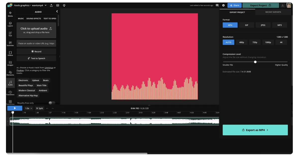 Free WAV to MP4 Converter Online, Fast, No Accounts