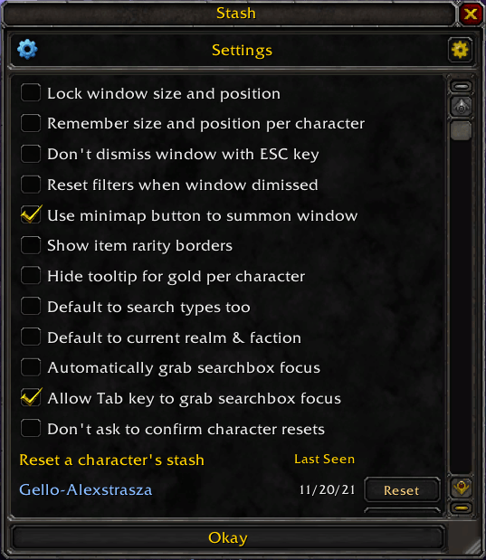 Stash Bags, Bank, Inventory World of Warcraft AddOns