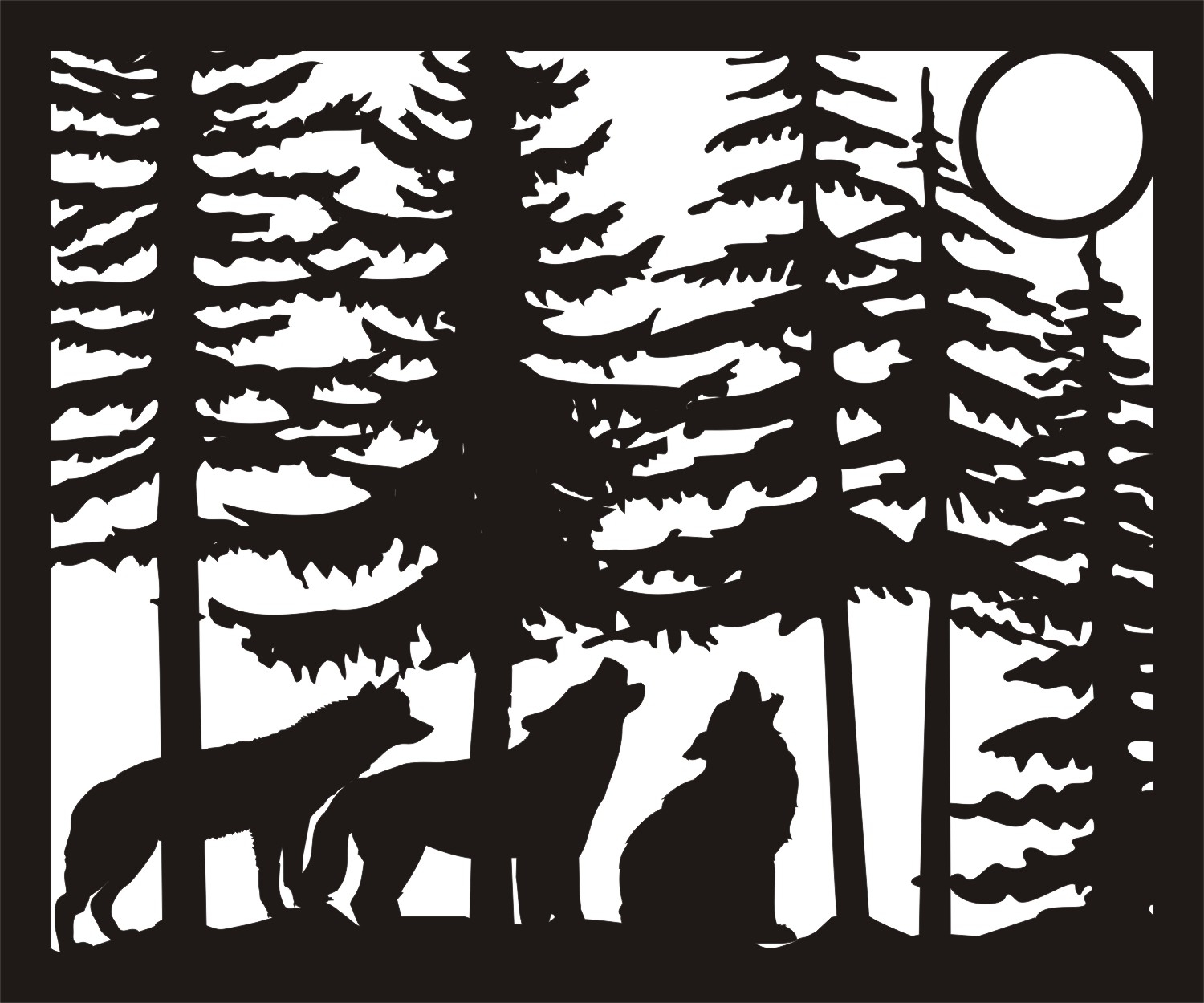 30 X 36 Three Wolves Moon Plasma Metal Art DXF File Free Download