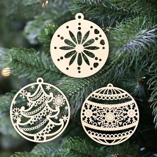 Laser Cut Christmas Tree Decorations Baubles Free Vector cdr Download